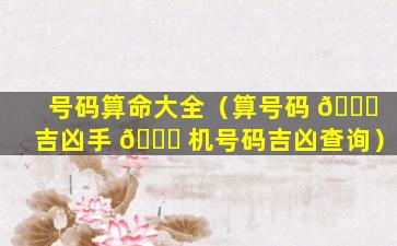 号码算命大全（算号码 🐅 吉凶手 🐘 机号码吉凶查询）